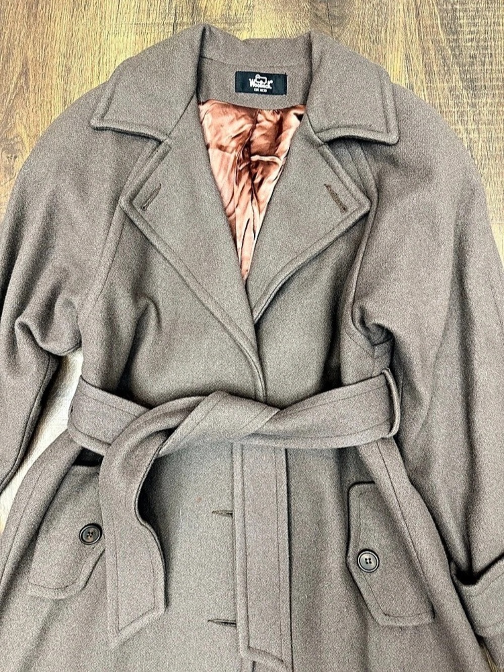 Woolrich Wool Trench Coat in Brown Size Medium - Picture 3 of 7